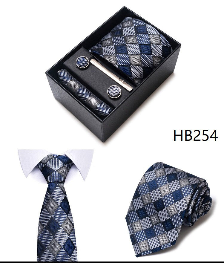 Blue Plaid Pattern Necktie Set / Pocket Square Tie Bowtie Cufflinks Set / Wedding Tie / Tie Clips / Gift for him Mens Groomsmen Gift