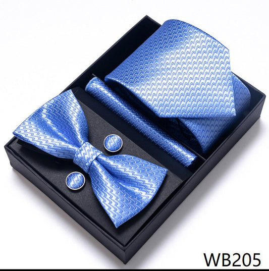 Sky Blue Ocean Wave Necktie Set / Pocket Square Tie Bowtie Cufflinks Set / Wedding Tie / Tie Clips / Gift for him Mens Groomsmen Gift