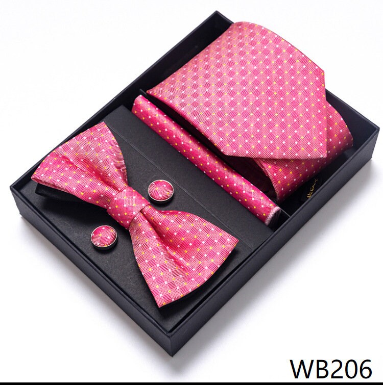 Pink Stripe Men in PInk Necktie Set / Pocket Square Tie Bowtie Cufflinks Set / Wedding Tie / Tie Clips / Gift for him Mens Groomsmen Gift