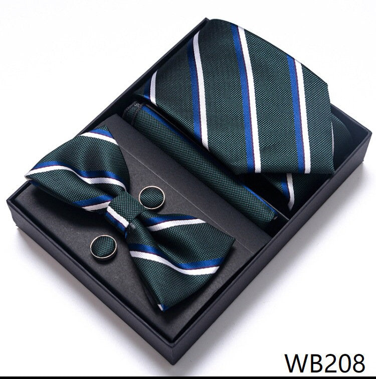 Solid Green Stripe Necktie Set / Pocket Square Tie Bowtie Cufflinks Set / Wedding Tie / Tie Clips / Gift for him Mens Groomsmen Gift