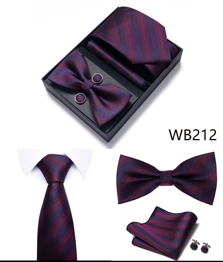 Red and Purple Pattern Necktie Set / Pocket Square Tie Bowtie Cufflinks Set / Wedding Tie / Tie Clips / Gift for him Mens Groomsmen Gift