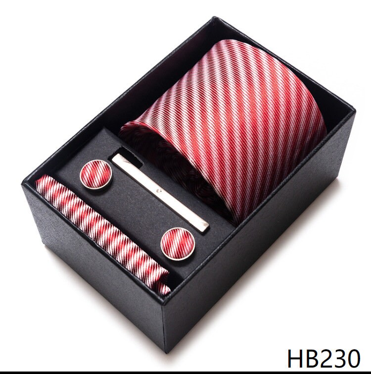 Red Stripe Pattern Tie Set / Pocket Square Tie Bowtie Cufflinks Set / Wedding Tie / Tie Clips / Gift for him Mens Groomsmen Gift