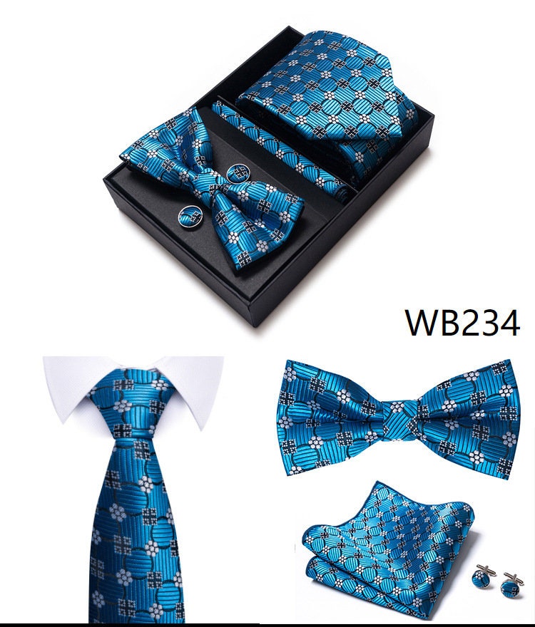 Luxury Blue Tie Set / Pocket Square Tie Bowtie Cufflinks Set / Wedding Tie / Tie Clips / Gift for him Mens Groomsmen Gift