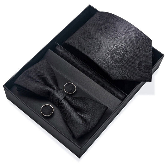 Black / Dark Paisley Pattern Necktie Set / Pocket Square Tie Bowtie Cufflinks Set / Wedding Tie / Tie Clips / Gift for him Mens Groomsmen