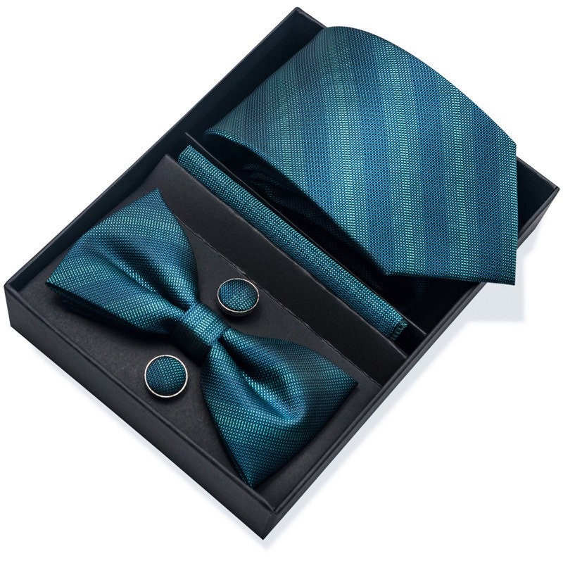 Navy Green Gradient Stripe Necktie Set / Pocket Square Tie Bowtie Cufflinks Set / Wedding Tie / Tie Clips / Gift for him Mens Groomsmen Gift