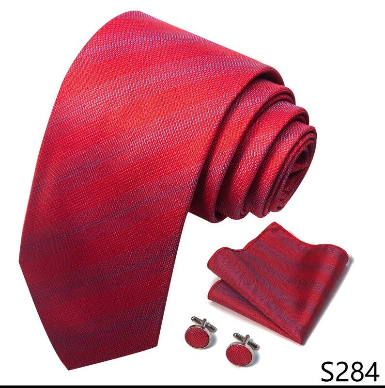 Solid Red Gradient Stripe Necktie Set / Pocket Square Tie Bowtie Cufflinks Set / Wedding Tie / Tie Clips / Gift for him Mens Groomsmen Gift