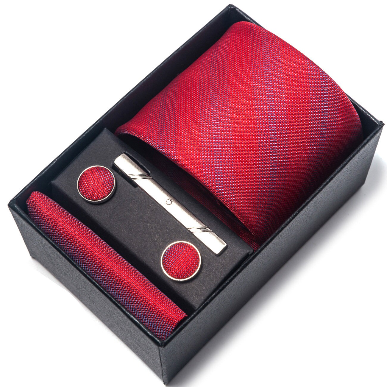 Solid Red Gradient Stripe Necktie Set / Pocket Square Tie Bowtie Cufflinks Set / Wedding Tie / Tie Clips / Gift for him Mens Groomsmen Gift