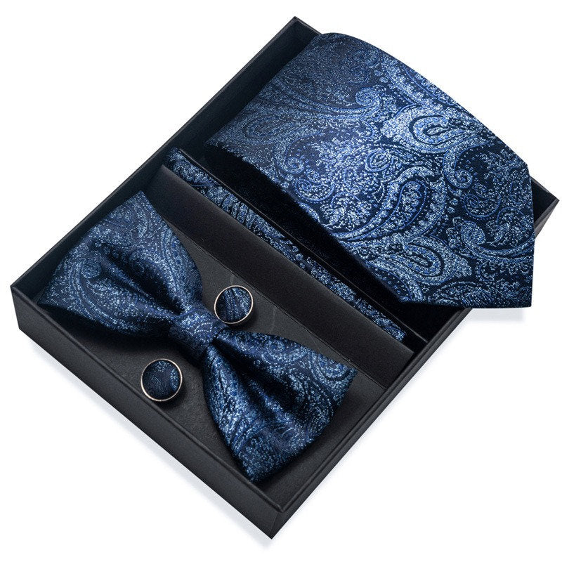 Navy Blue Paisley Pattern Necktie Set / Pocket Square Tie Bowtie Cufflinks Set / Wedding Tie / Tie Clips / Gift for him Mens Groomsmen Gift