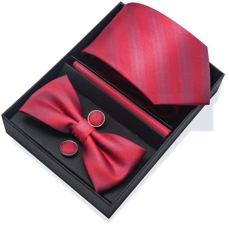 Solid Red Gradient Stripe Necktie Set / Pocket Square Tie Bowtie Cufflinks Set / Wedding Tie / Tie Clips / Gift for him Mens Groomsmen Gift