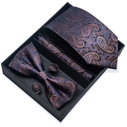 Navy Blue and Copper Gold Paisley Tie Set / Pocket Square Tie Bowtie Cufflinks Set / Wedding Tie / Tie Clips / Gift for him Mens Groomsmen