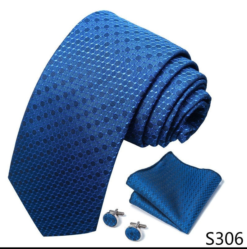 Ocean Blue honeycomb Pattern Tie Set / Pocket Square, Bowtie, Tie Clip, Cufflinks / Gift for Him / Wedding Groomsmen Gift / Men's Present