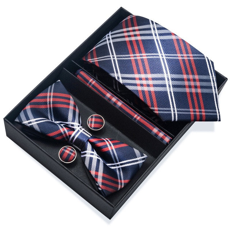 Scottish Plaid Pattern Necktie Set / Pocket Square Tie Bowtie Cufflinks Set / Wedding Tie / Tie Clips / Gift for him Mens Groomsmen Gift