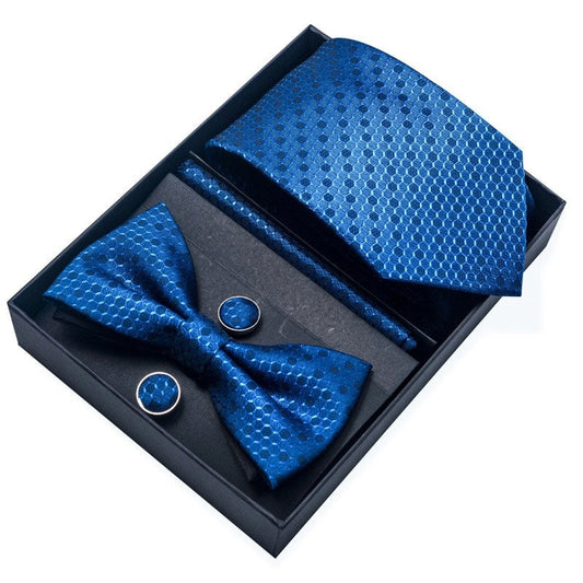 Ocean Blue honeycomb Pattern Tie Set / Pocket Square, Bowtie, Tie Clip, Cufflinks / Gift for Him / Wedding Groomsmen Gift / Men's Present