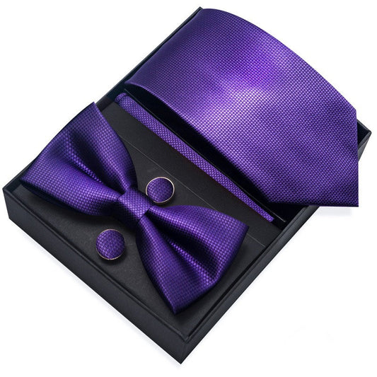 Purple Pattern Necktie Set / Pocket Square Tie Bowtie Cufflinks Set / Wedding Tie / Tie Clips / Gift for him Mens Groomsmen Gift