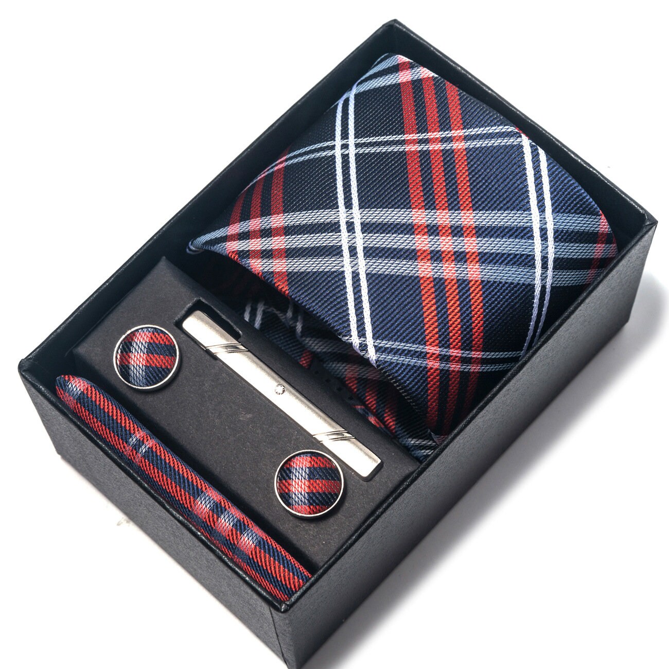 Scottish Plaid Pattern Necktie Set / Pocket Square Tie Bowtie Cufflinks Set / Wedding Tie / Tie Clips / Gift for him Mens Groomsmen Gift